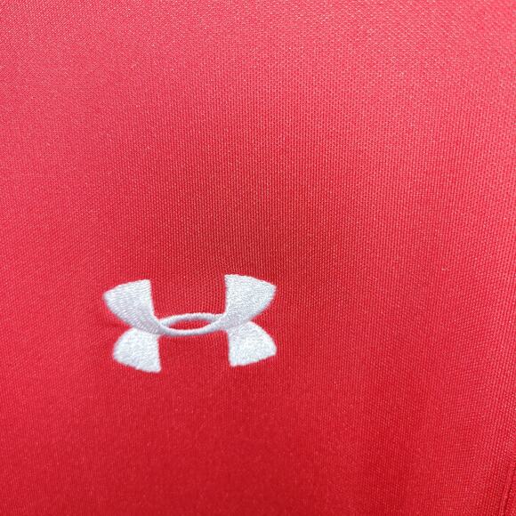 Under Armour Polo Shirt Loose Red Short Sleeve Heatgear 3 button Mens Small New - Picture 3 of 11